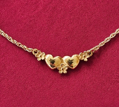 Collar de amor con corazones y flores de oro amarillo sólido de 14 quilates James Avery retirado 15" Foto 1 de 4