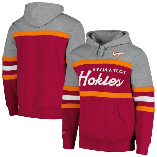 Felpa con cappuccio pullover uomo Mitchell & Ness Maroon Virginia Tech Hokies Head Coach
