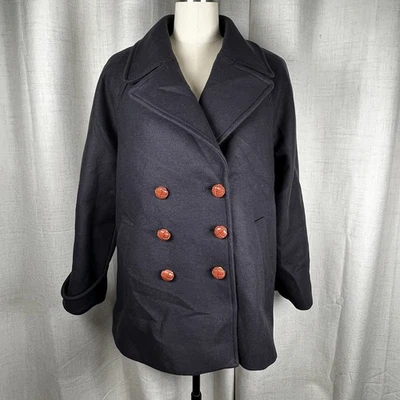 & Other Stories Abrigo Manteco Mujer 10 Azul Marino Mezcla Lana Doble Pecho Guisante Foto 1 de 4