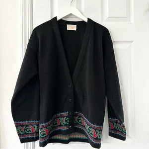 Pendleton schwarz Schurwolle Urlaub Weihnachten Rollknopf Cardigan Medium USA - Bild 1 von 11
