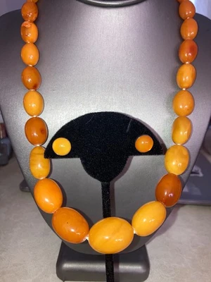 Винтажный балтийский янтарь и серебро ожерелье и серьги Польша 53,3 грамма, 22 1/2" - Изображение 1 из 4