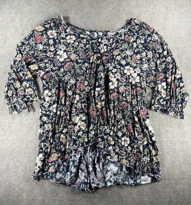 Cato цветочный богемное крестьянин туника верхний темно-розовый кремовый 3/4 рукав Asym кромки XL - Изображение 1 из 4