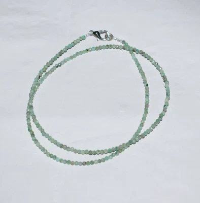 Edelstein 12 " Schmuck Halsketten Natürlich Chrysopras 2mm Perlen 925 Silber - Bild 1 von 4