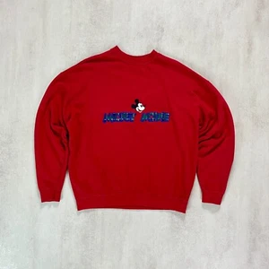 Mickey Mouse Women Jumper Sz XL Benetton Vtg Y2K Red Oversize Embroidered Tartan - Picture 1 of 9