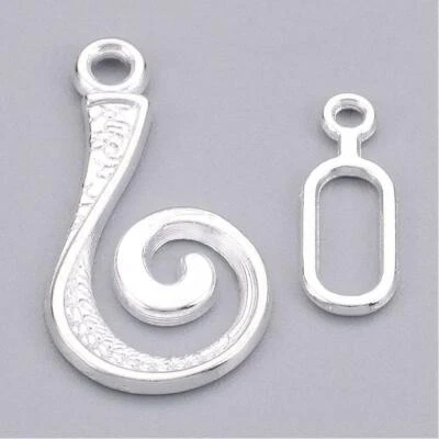 Swirl Hook Clasps Shiny Silver Bracelet Necklace Hook Eye 4 Sets Findings - Image 1 of 2
