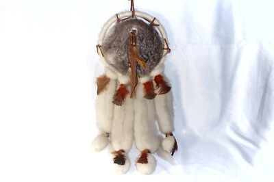 Cuentas de cuero de lana de almendela atrapasueños indios nativos americanos vintage de 25" Foto 1 de 4