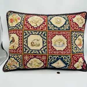 Chelsea Textiles Needlepoint Petit Point Pillow Dog Hunting Birds Red Blue Down - Picture 1 of 10