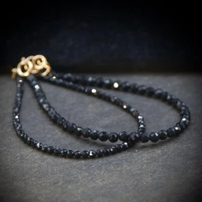 Pulsera de mujer con cuentas de piedras preciosas redondas facetadas pequeñas espinela negra natural de 2-3 mm 6-8" Foto 1 de 4