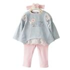 New Pink Leggings Grey Top Baby Girl Outfit Lace Infant Party Kids Clothes UK