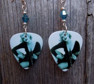Marilyn Monroe Guitar Pick Earrings with Ocean Blue Swarovski Crystals - Picture 1 of 4