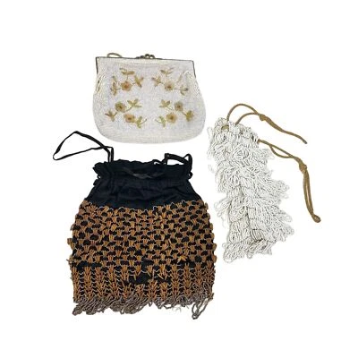 AS IS Heavily Beaded Evening Bag Lot Vintage Drawstring Cocktail Bags Purses - Image 1 of 4