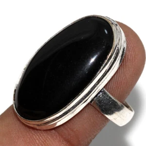 Black Obsidian 925 Silver Plated Gemstone Ring US 9 Exquisite Jewelry JW - Picture 1 of 3