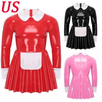 Mens Dresses Shiny Costume Anime Clubwear Gay Outfit Fancy Skirt French Maid - Image 1 of 3