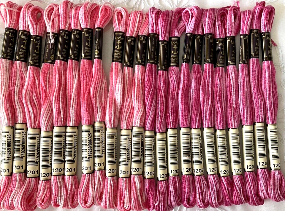 Anchor Embroidery Floss Lot of 22 Shades of Pinks Variegated #1201 #1207 New - Image 1 of 4