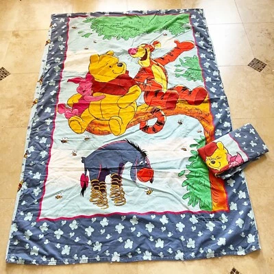 Vtg 80s Disney Winnie the Pooh Duvet Cover & Euro Sham Flannel Piglet Tigger - Image 1 of 4