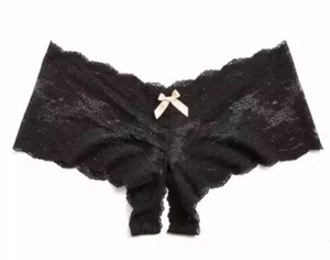Hanky Panky L8314 Luxe Lace Crotchless Brief Black Women's Size M - Picture 1 of 4