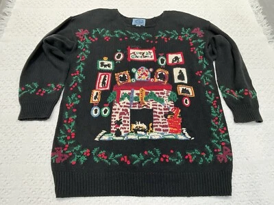 Suéter de Navidad vintage Cambridge Goods años 90 para mujer M mediano negro chimenea Foto 1 de 4
