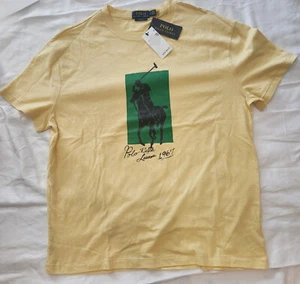 Medium Yellow Mens Polo T Shirt w/ Green Large Polo Logo Rare G Style Discount - Picture 1 of 5