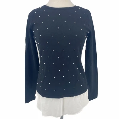 Suéter Twofer Casa Blanca Mercado Negro Para Mujer Negro Perla Frontal Talla Pequeña Nuevo Con Etiquetas Foto 1 de 4