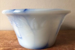 Depression Akro Agate #323 IVY Bowl Milk Glass Dish Blue Marble - Picture 1 of 14