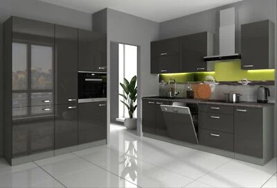 Küche Bianca II 240+160 Küchenzeile Hochglanz Grau Küchenblock Einbauküche Grey - Bild 1 von 4