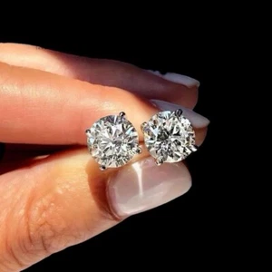 4.00 Ct Tw Round Cut VVS1/D GRA Real Moissanite Stud Earrings 14k White Gold 8mm - Picture 1 of 12