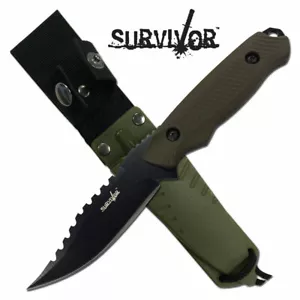 SURVIVOR HK-774GN 8" FIXED BLADE W/ GREEN RUBBERIZED NYLON FIBER HANDLE + SHEATH - Picture 1 of 1