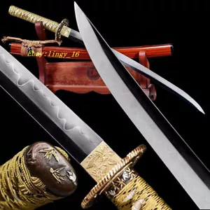 Razor Sharp Sword Japanese Wakizashi Real Hamon T10 Steel Katana Brass Tsuba - Picture 1 of 14