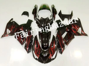 Fit for 2006-2011 ZX14 Black Candy Red Flame ABS Injection Bodywork Fairing Kit - Picture 1 of 9