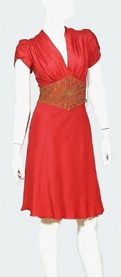 2b. RYCH новый с Ярлыками размер 6 коралл 100% шелк v-образным вырезом стороны молнии застежки ярусный детали - Изображение 1 из 2