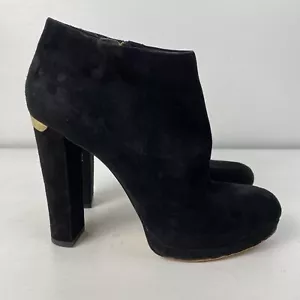 Michael Kors Black Suede Leather Block Heels Haven Platform Bootie Size 8M SNK33 - Picture 1 of 15