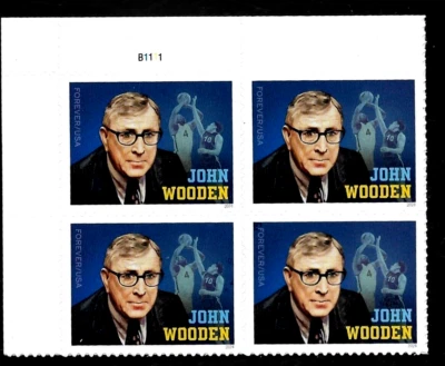 JOHN WOODEN UCLA COACH WIZARD OF WESTWOOD #5833 MXF US FOREVER STAMP PLATE BLOCK - Image 1 of 4