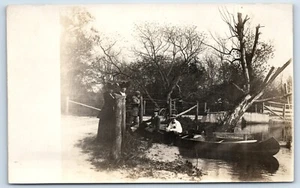 Postcard - Real Photo Victorian Family About to Embark on Canoe Trip c1915 - Picture 1 of 3