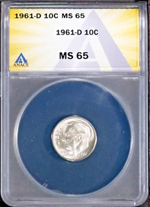 1961-D 10c Silber Roosevelt Head Dime MS 65 ANACS # 7696019 + Bonus - Bild 1 von 2