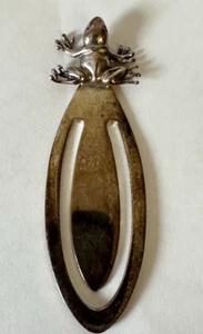 Vintage 925 Sterling Silver Bookmark Frog - Foto 1 di 6