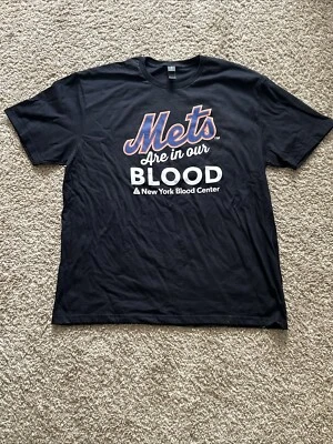 MLB New York Mets  "Mets Are In Our Blood" NY Blood Center Black T-Shirt Size XL - Image 1 of 2