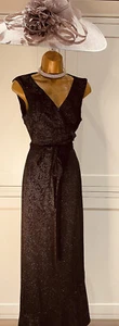 PHASE EIGHT UK14 Black/Silver Sparkly Wrap Sleeveless Maxi Occasion Belted Dress - Picture 1 of 11