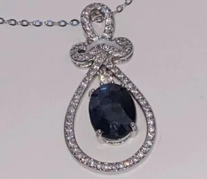 R.H. Macy & Co. Pure Silver 925 Genuine Sapphire Necklace NWT $100 - Picture 1 of 11