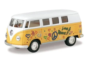Volkswagen T1 Combi 1/32 1962 Amarillo, Peace & Love, Rétro-friction-kinsmart - Imagen 1 de 2