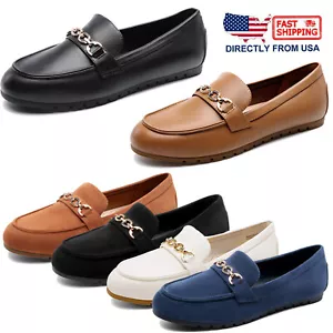 Women Classic Loafers Faux Leather Flat Shoes Slip On Leisure Office Work Shoes - Picture 1 of 43