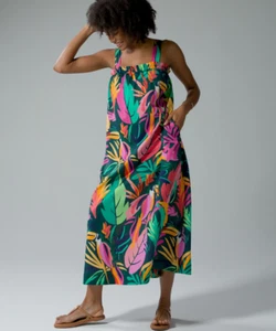 NEW Soma Cotton Tank Maxi Dress Womens XL Built In Bra Tropical Beach Hawaiian - Picture 1 of 12