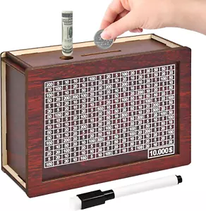 10000 Savings Challenge Box, Wooden Money Saving Piggy Bank for Adults Kids - Picture 1 of 12