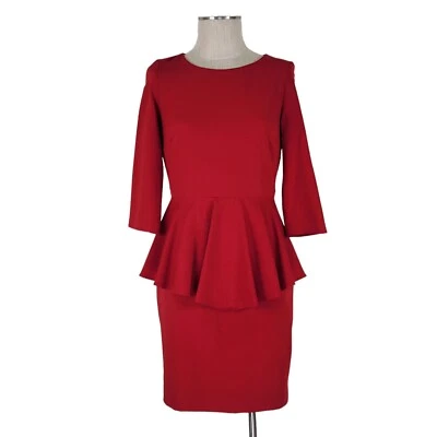 Vestido Belle Badgley Mischka Peplum Mujer Talla 4 Rojo Mangas 3/4 Espalda Cremallera Forrado Foto 1 de 4
