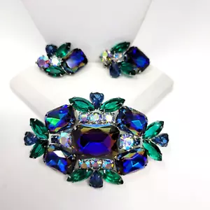 Vintage Juliana-Style Heliotrope AB Large Brooch and Earrings Set - Picture 1 of 11