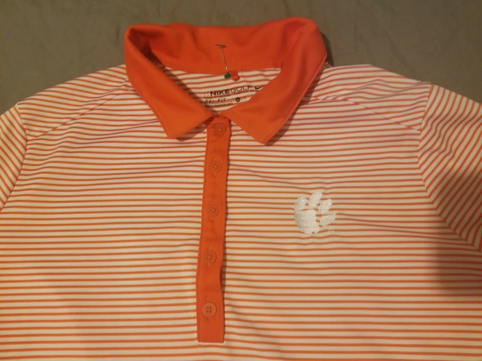 Mujer Nike Golf Clemson Tigers Polo XL Naranja Rayas Atlético Foto 1 de 4