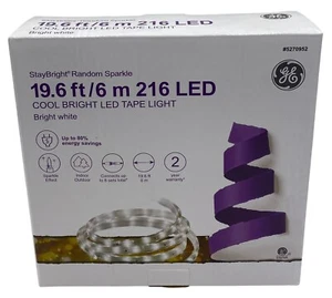 GE StayBright Random Sparkle Cool Bright LED Tape Light 19.6 FT Bright White NEW - Picture 1 of 6