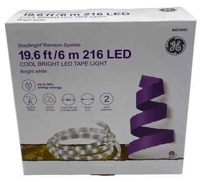 GE StayBright Random Sparkle Cool Bright LED Tape Light 19.6 FT Bright White NEW - Image 1 of 4