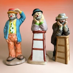 Flambro Emmett Kelly Jr Clown Figurines SET OF 3 Hobo Sad Stool 5-5.5 inches - Picture 1 of 11
