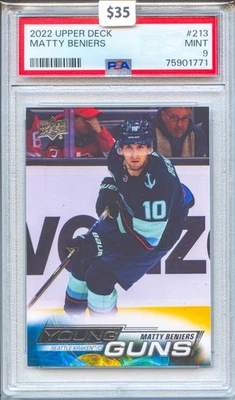 2022 Upper Deck Matty Beniers Young Guns #213 PSA 9 Mint Seattle Kraken Rookie - Image 1 of 2