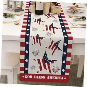 4th of July Table Runner 13x72 Inches Red White and Blue American Flag Star - Picture 1 of 8